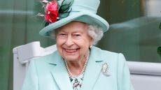 Queen Elizabeth II smiles as she attends day 5 of Royal Ascot at Ascot Racecourse on June 19, 2021 