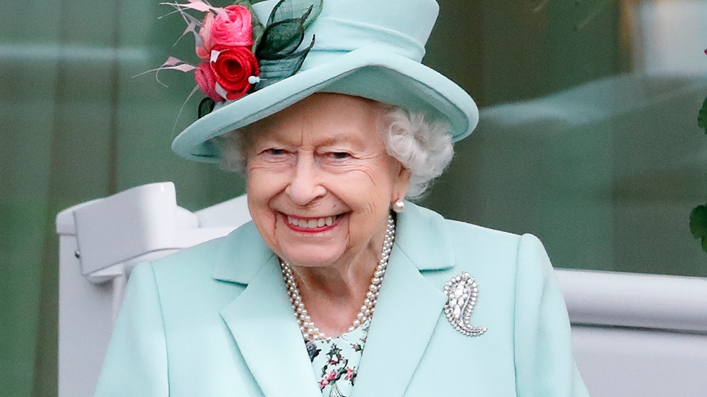 Queen Elizabeth II smiles as she attends day 5 of Royal Ascot at Ascot Racecourse on June 19, 2021 