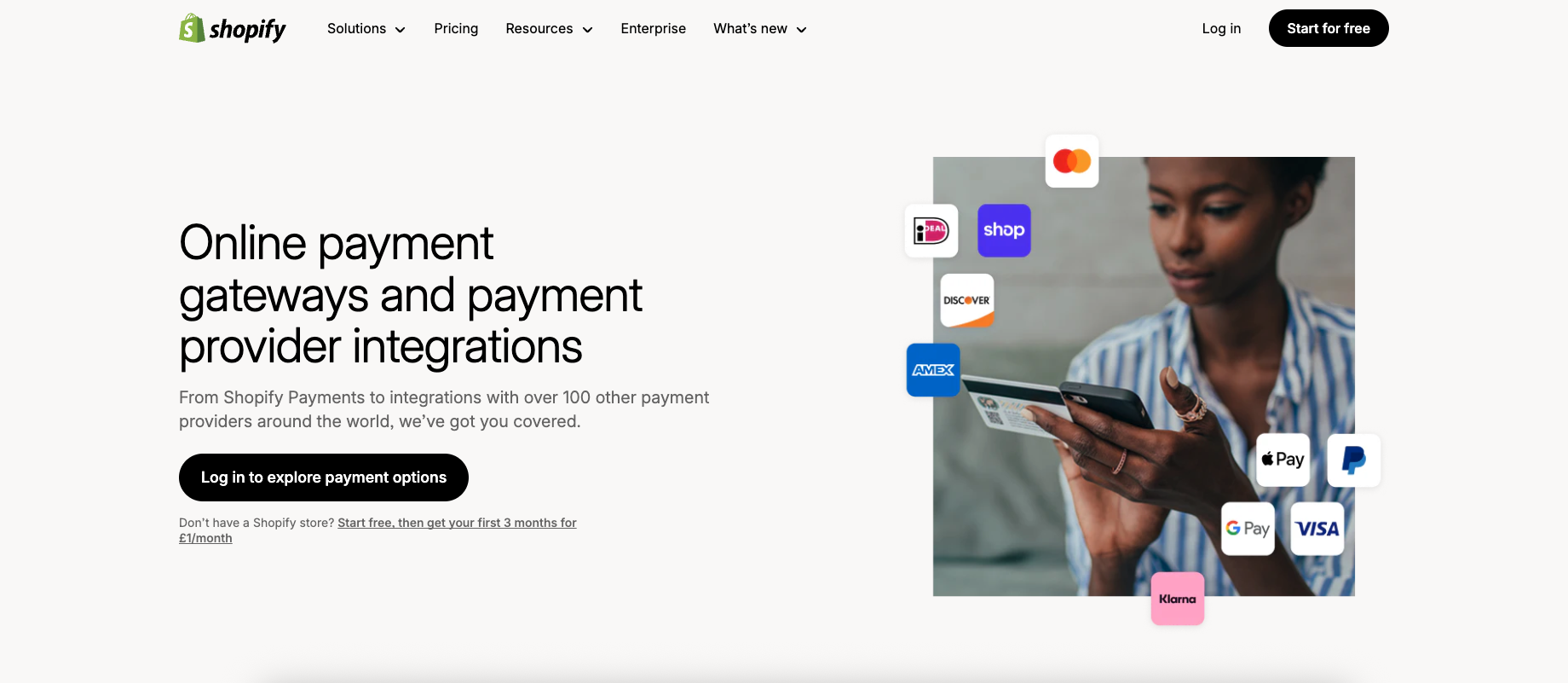 screenshot of Shopify home page