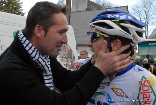 Stephane Heulot congratulates Jean Marc Marino on his long breakaway