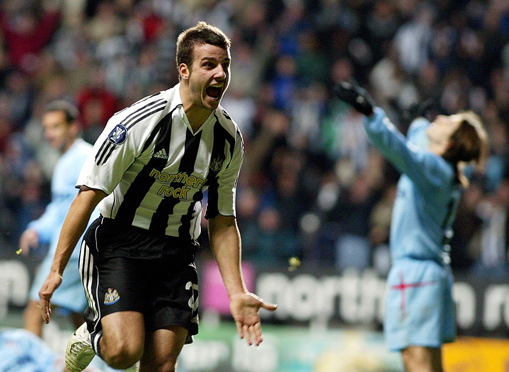 NEWCASTLE, UNITED KINGDOM: Newcastle's Steven Taylor celebrates his goal during their UEFA Cup football match against Celta Vigo at St James' Park, Newcastle, England, 23 November 2006. AFP PHOTO/- (Photo credit should read -/AFP via Getty Images)