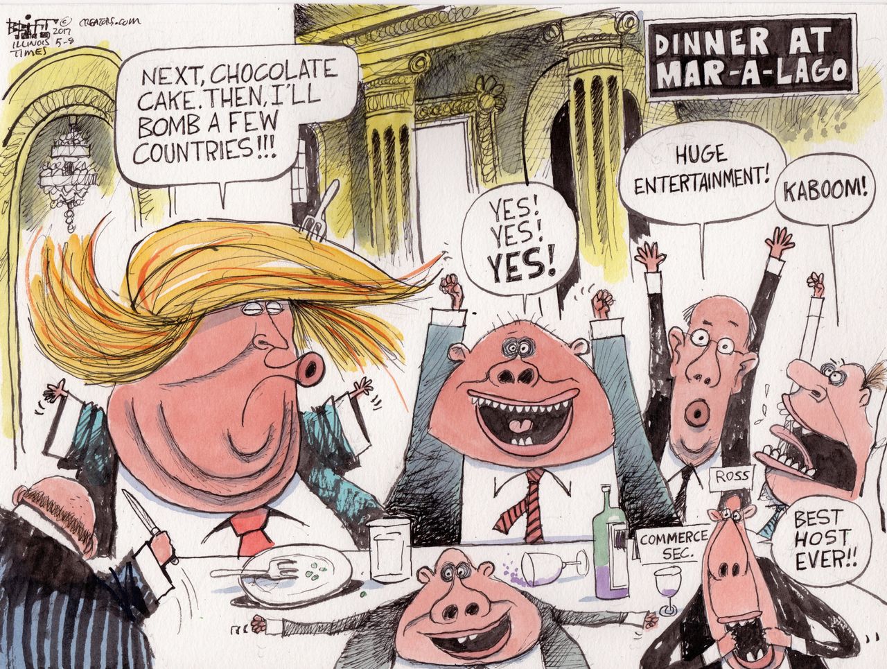 Political Cartoon U.S President Trump Mar-a-Lago national security