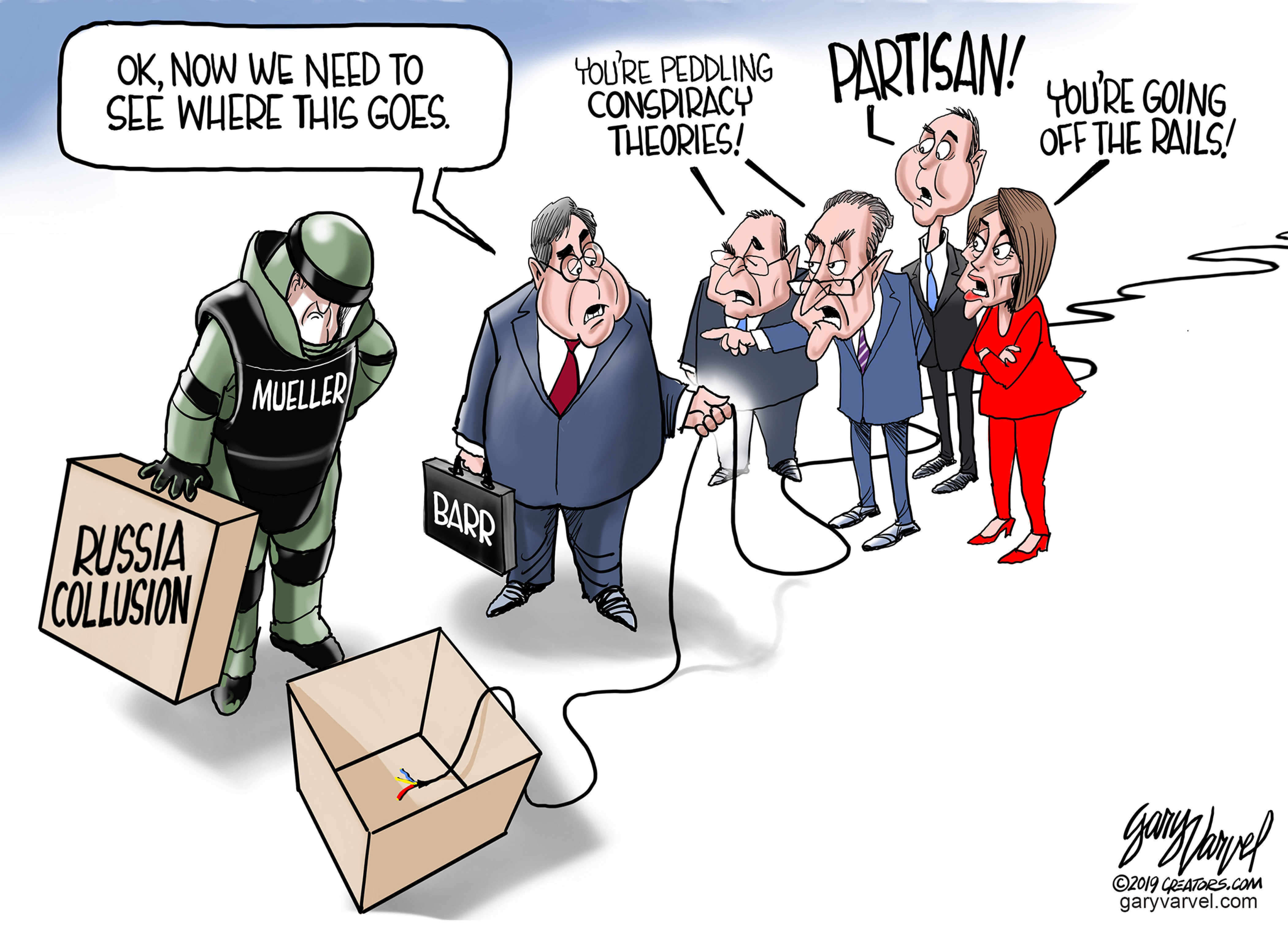Political Cartoon U.S. William Barr Russia collusion investigation
