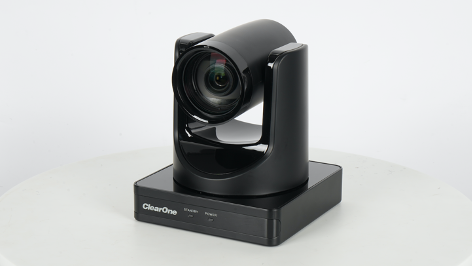 ClearOne&#039;s new 4K PTZ camera in black.