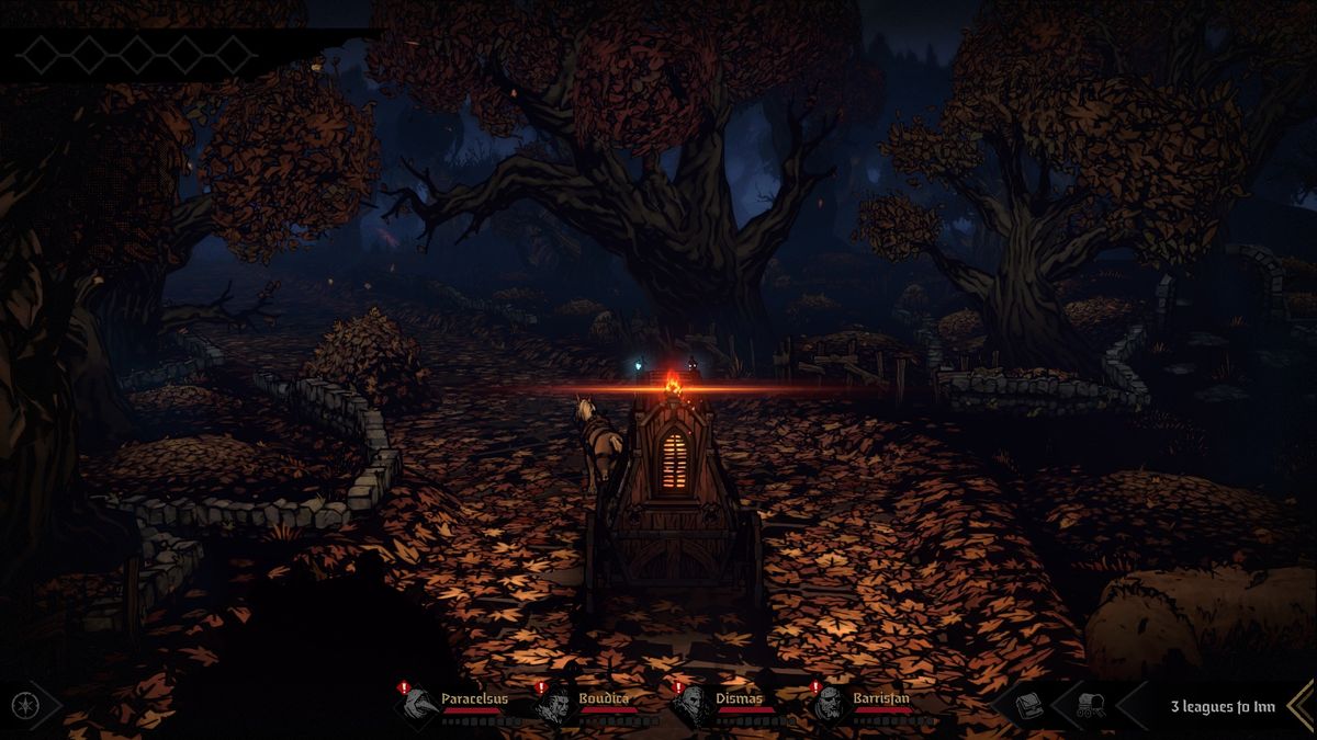 A caravan in a dark forest