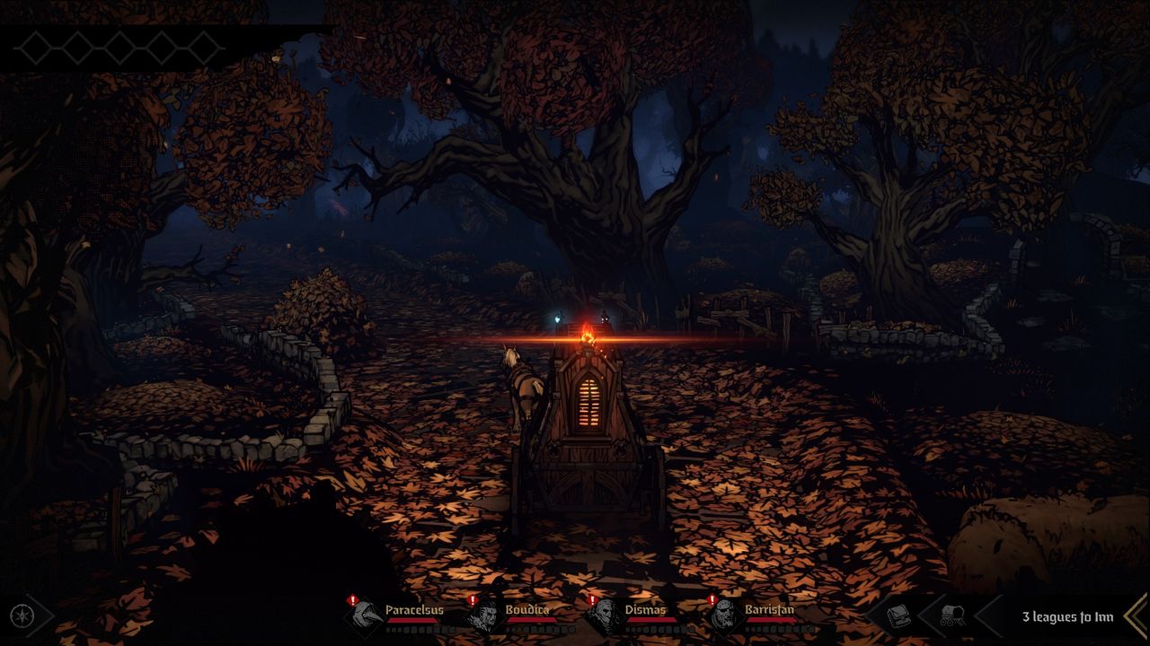 A caravan in a dark forest