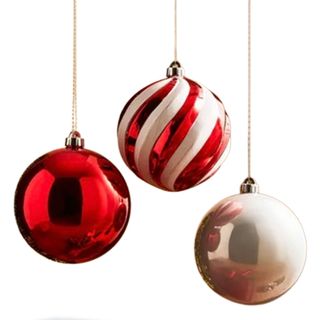 Red and white oversized Christmas baubles