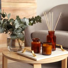 eucalyptus and candles in a living room