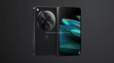 A render of the OnePlus Open, in black on a black background