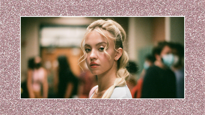 Image of Sydney Sweeney as Cassie from Euphoria season two in a sparkly template
