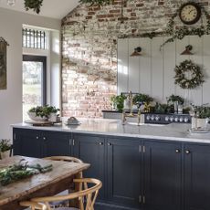 Navy shaker kitchen with christmas decor