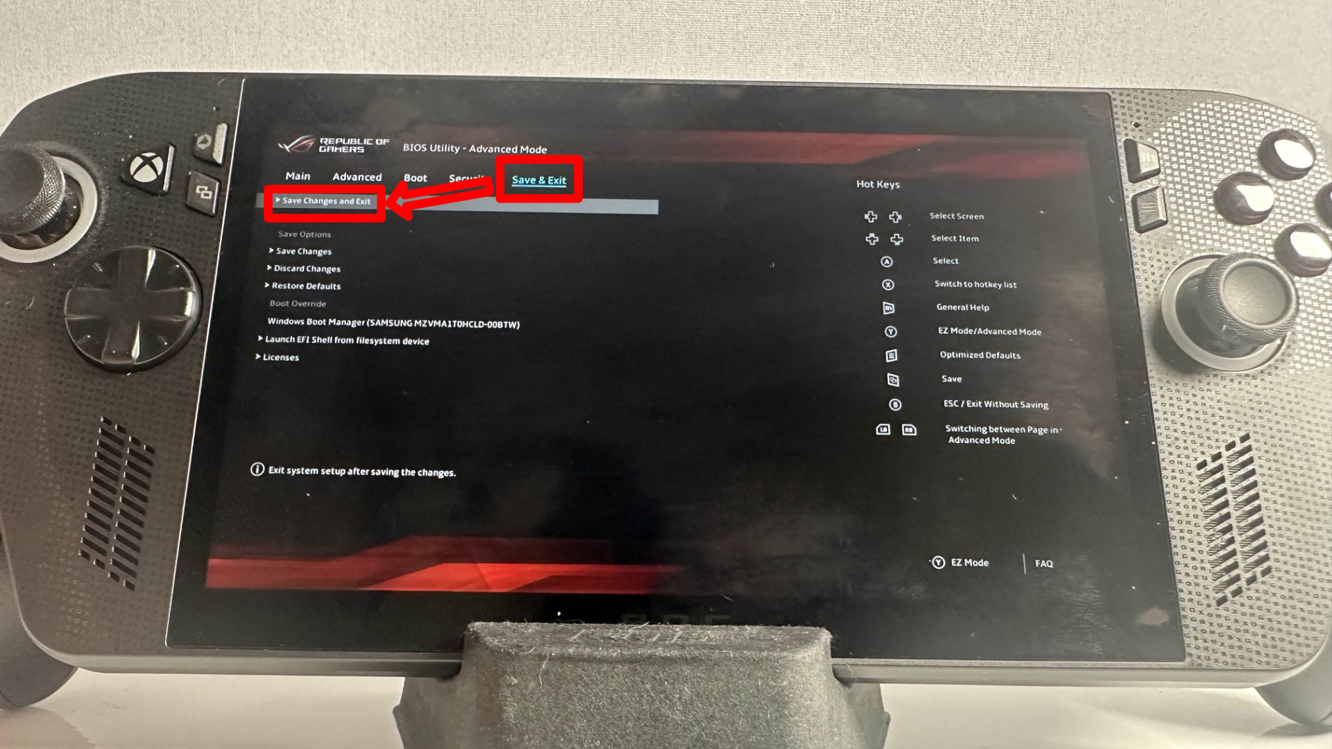 BIOS settings on the Xbox Ally