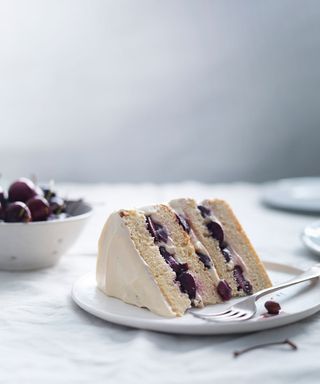 Cherry recipe - cake with zabaglione and marsala on plate