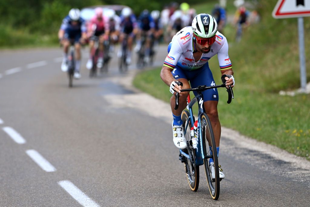 POLIGNY FRANCE JULY 21 Peter Sagan of Slovakia and Team TotalEnergies attacks during the stage nineteen of the 110th Tour de France 2023 a 1728km stage from MoiransenMontagne to Poligny UCIWT on July 21 2023 in Poligny France Photo by Tim de WaeleGetty Images