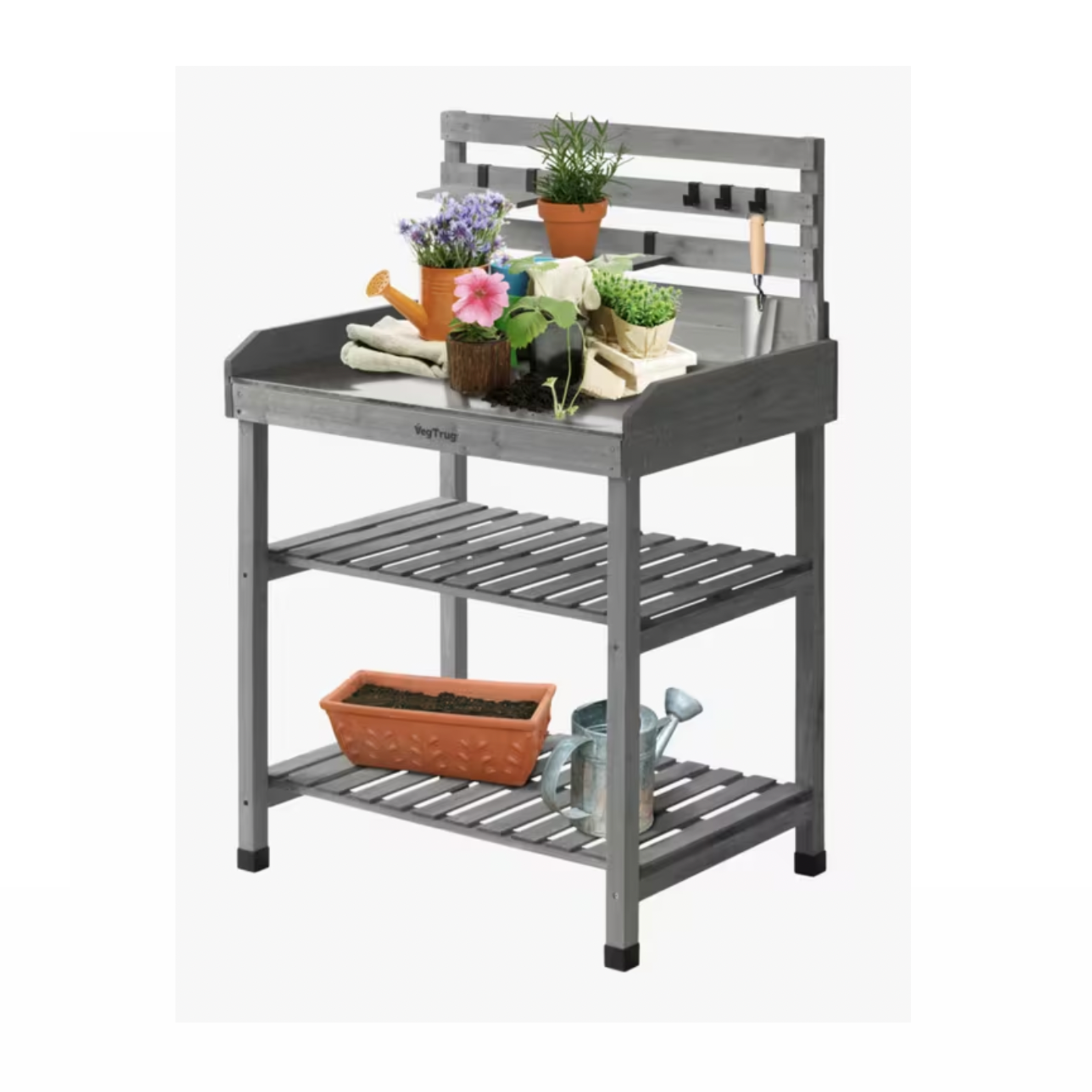 A grey potting station 