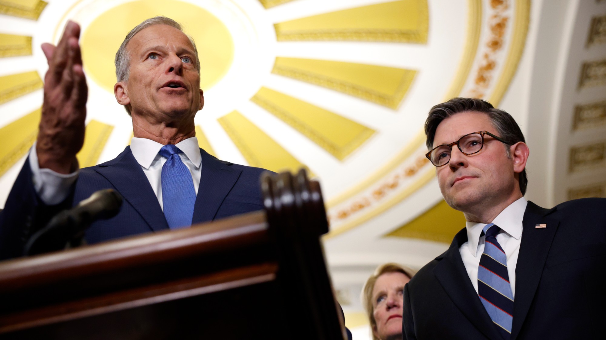 Senate Majority Leader John Thune (R-S.D.) and Speaker of the House Mike Johnson (R-La.).