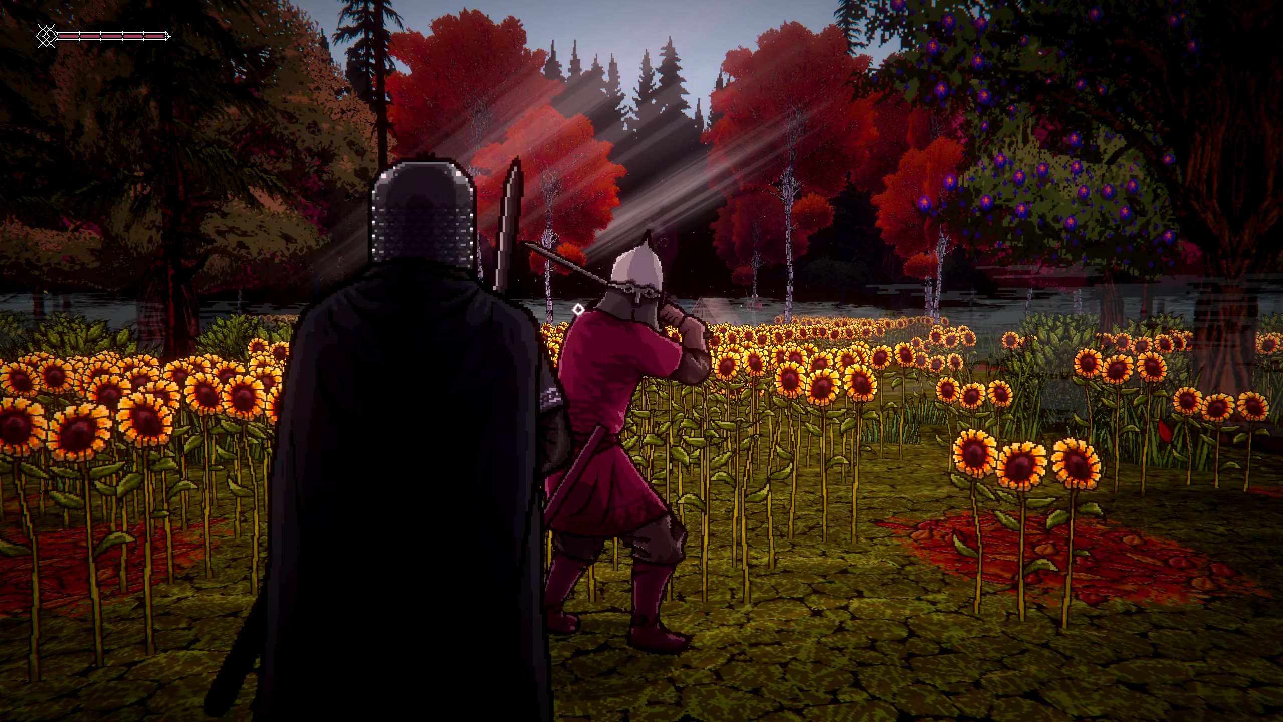Preparing to block a swing from a bandit.