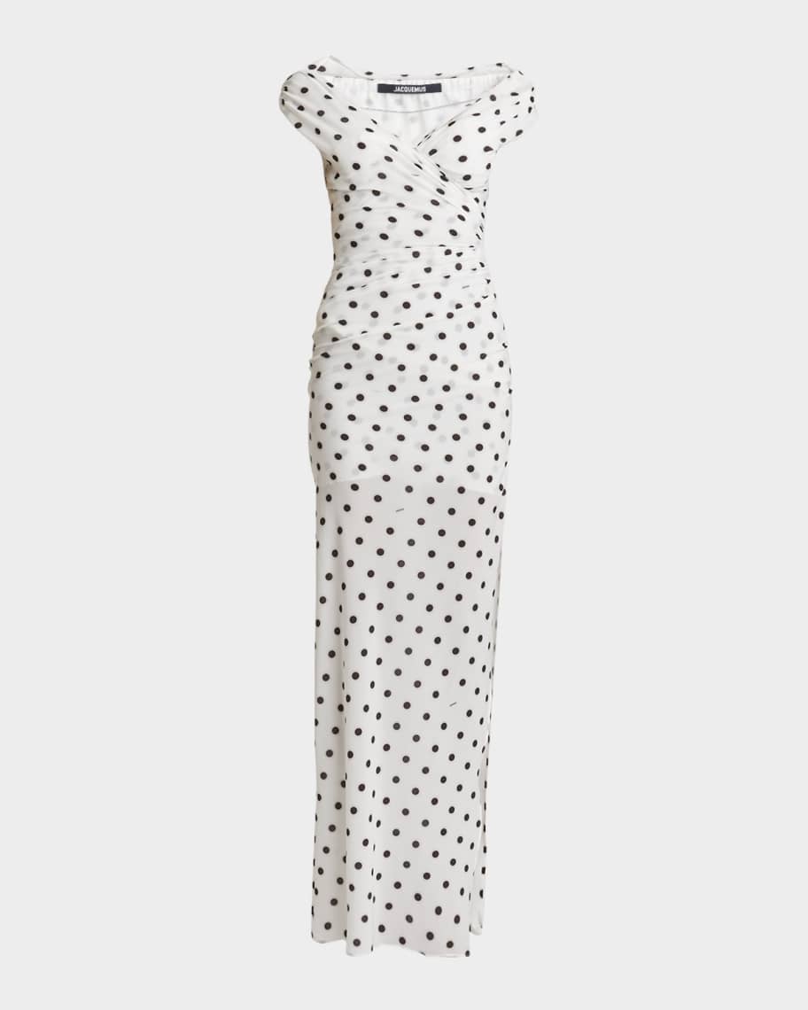 Rita Polka-Dot Off-The-Shoulder Gown