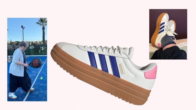 A collage of three images of the Adidas VL Court Bold Shoes