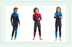 Decathlon wetsuits for kids - a collage of images of the items on sale