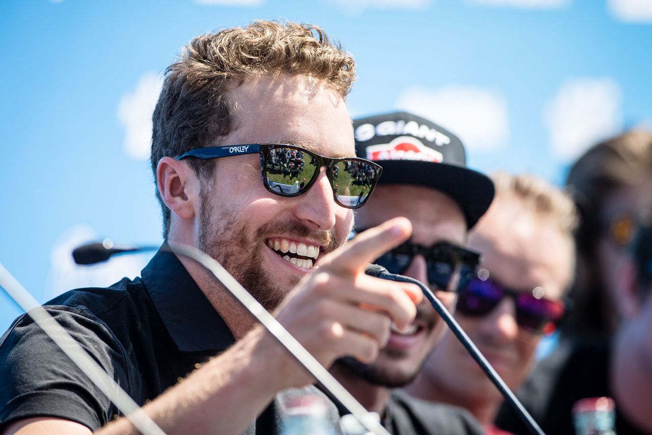 Taylor Phinney (BMC) throws out some jokes during the press conference