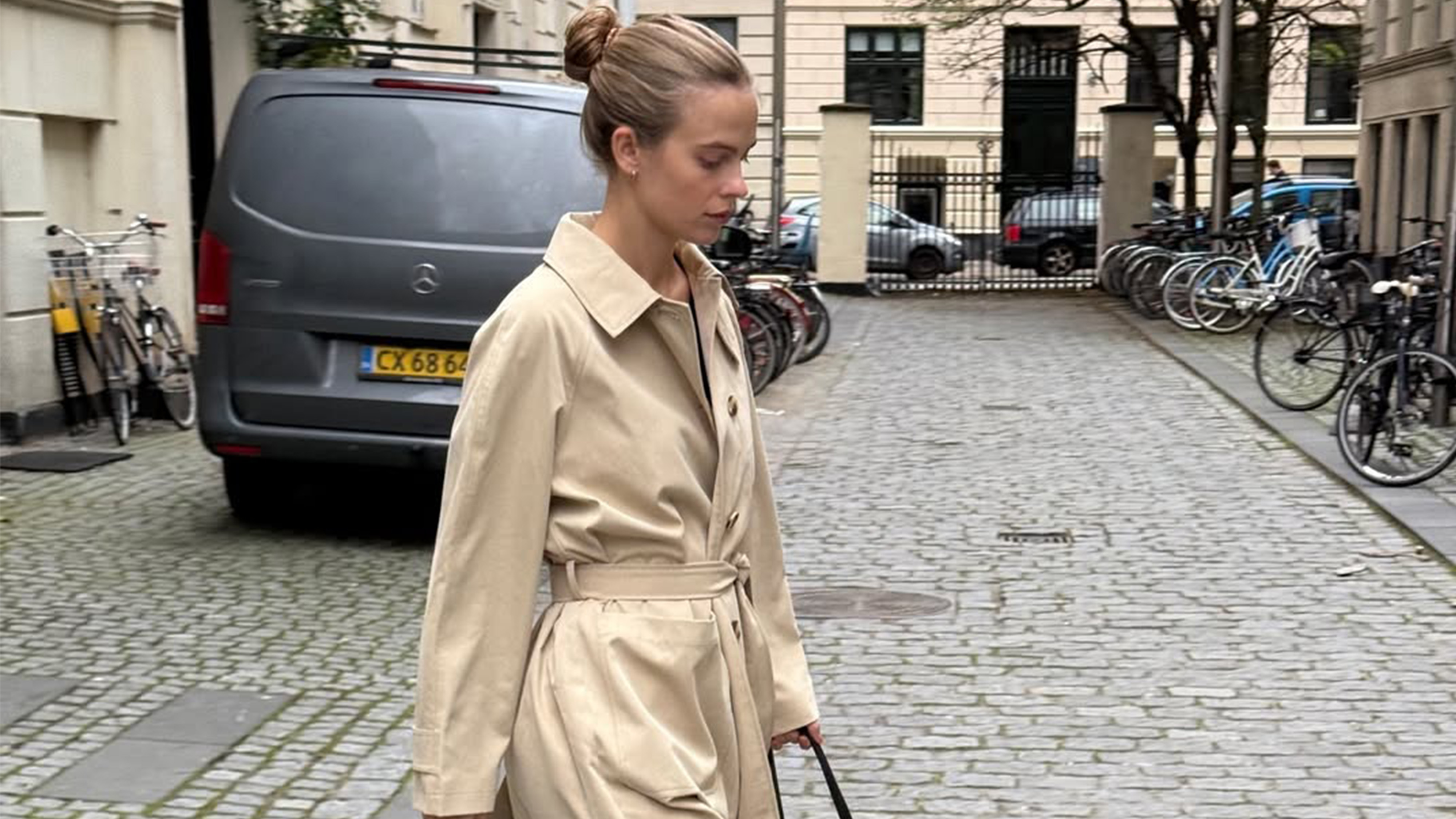 Clara Dyrhauge wearing a trench coat. 