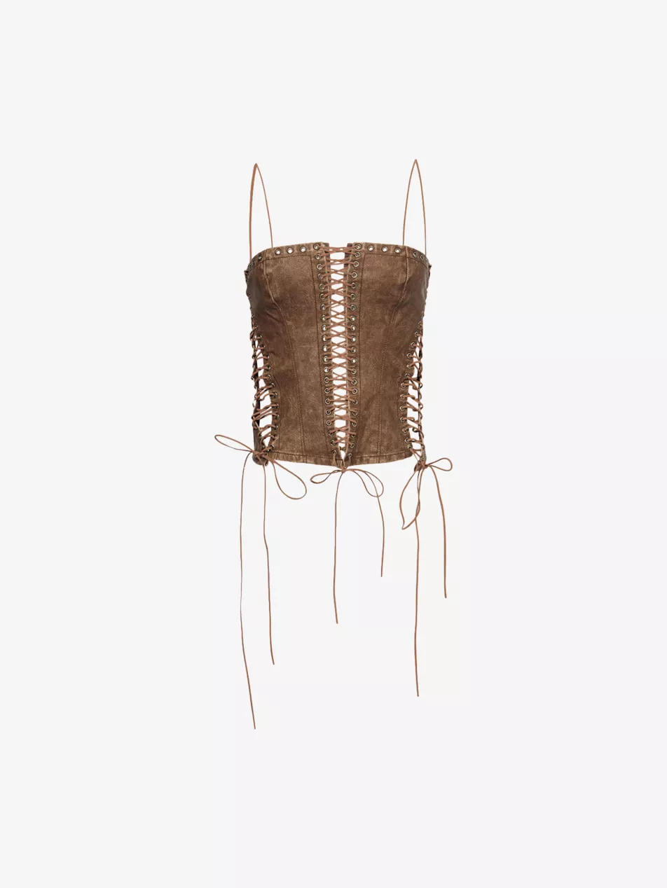 Odile Lace-Up Faux-Leather Corset Top - 4