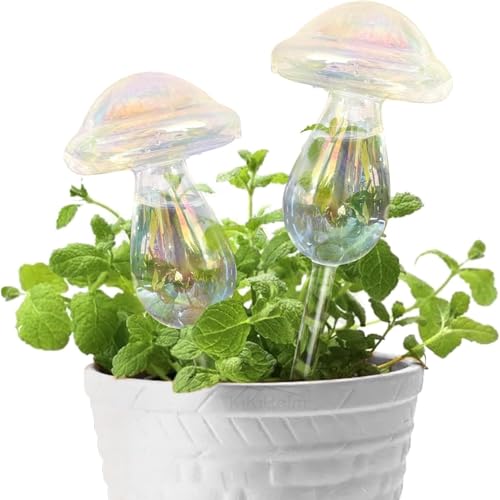 E-Feilai Colorful Plant Watering Globes for Gift, Mushroom Plant Waterer, Self Watering Dripper,plant Watering Spikes,glass Watering Stake for Indoor/outdoor Plants (2, Colorful A)