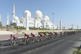 Peloton during stage two of the Abu Dhabi Tour 2015