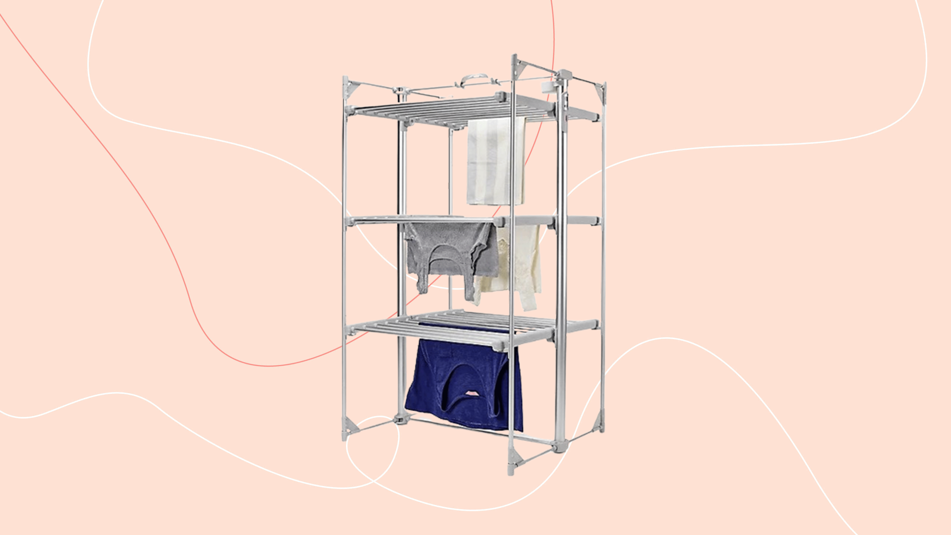 Lakeland Dry:Soon 3-Tier Heated Clothes Airer being used in a family home, in the kitchen, with clothes drying on it