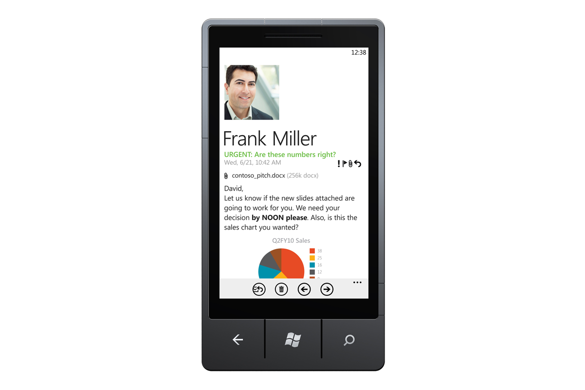 An opened email on Windows Phone 7