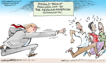 Political cartoon U.S. 2016 election Donald Trump reaches out to Black commmunity