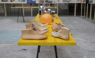 An innovative italian design of wooden masterpiece shoes