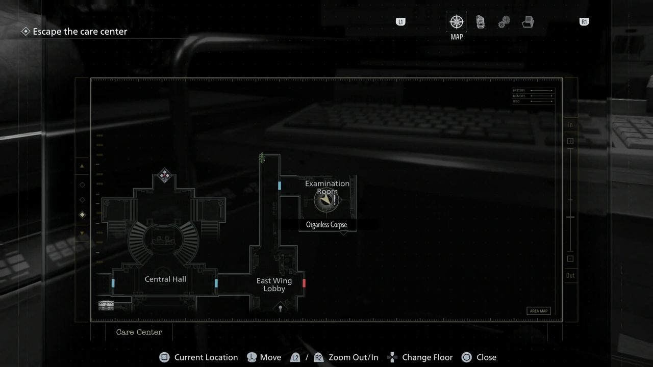 Resident Evil Requiem map showing the examination room location