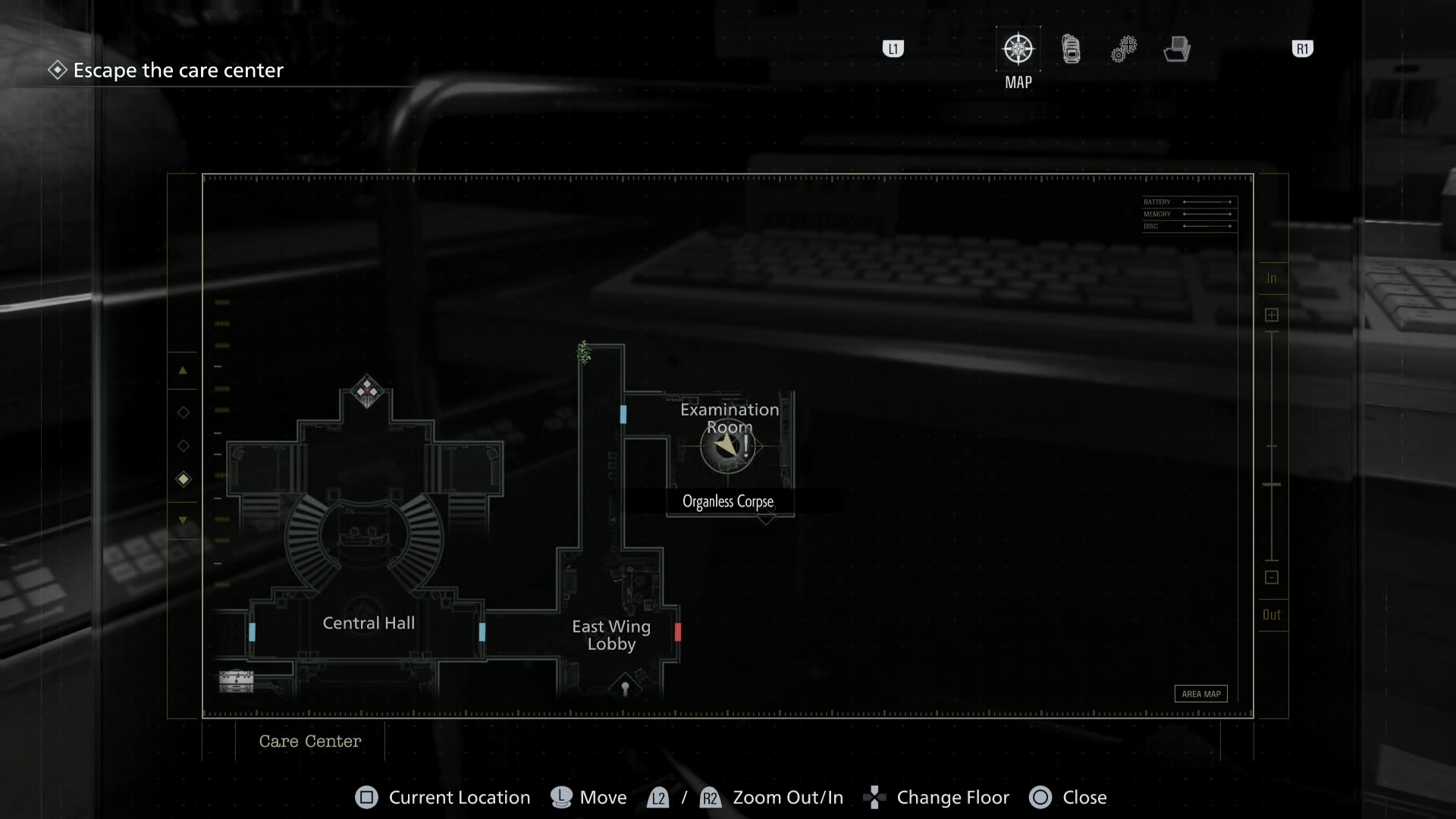 Resident Evil Requiem map showing the examination room location
