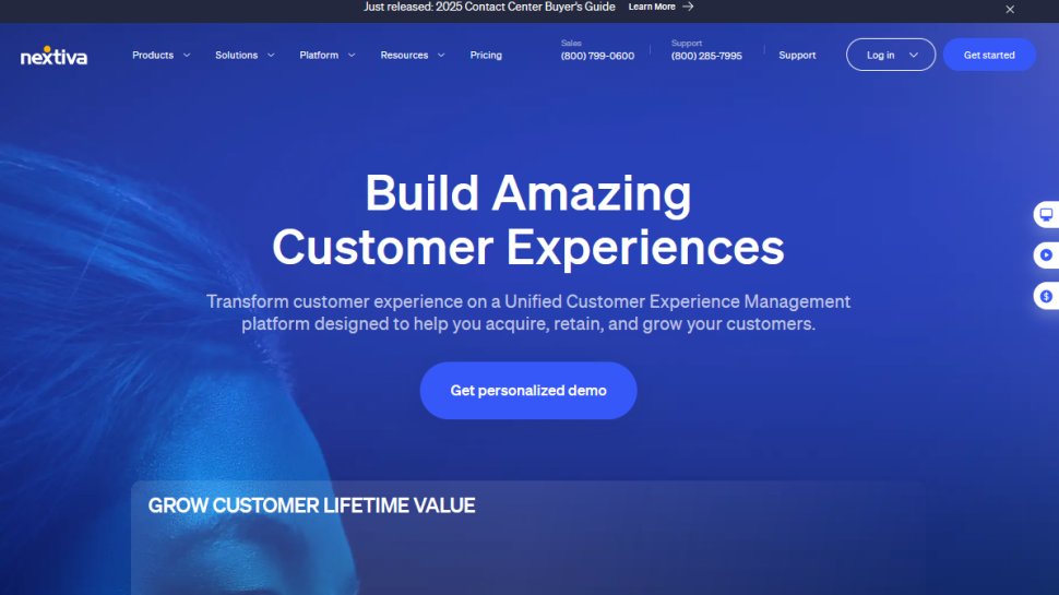 Nextiva website screenshot (May 2025).