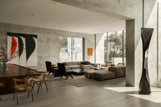 Minimalist living room of Austin house by Studio DuBois and Elizabeth Stanley design.