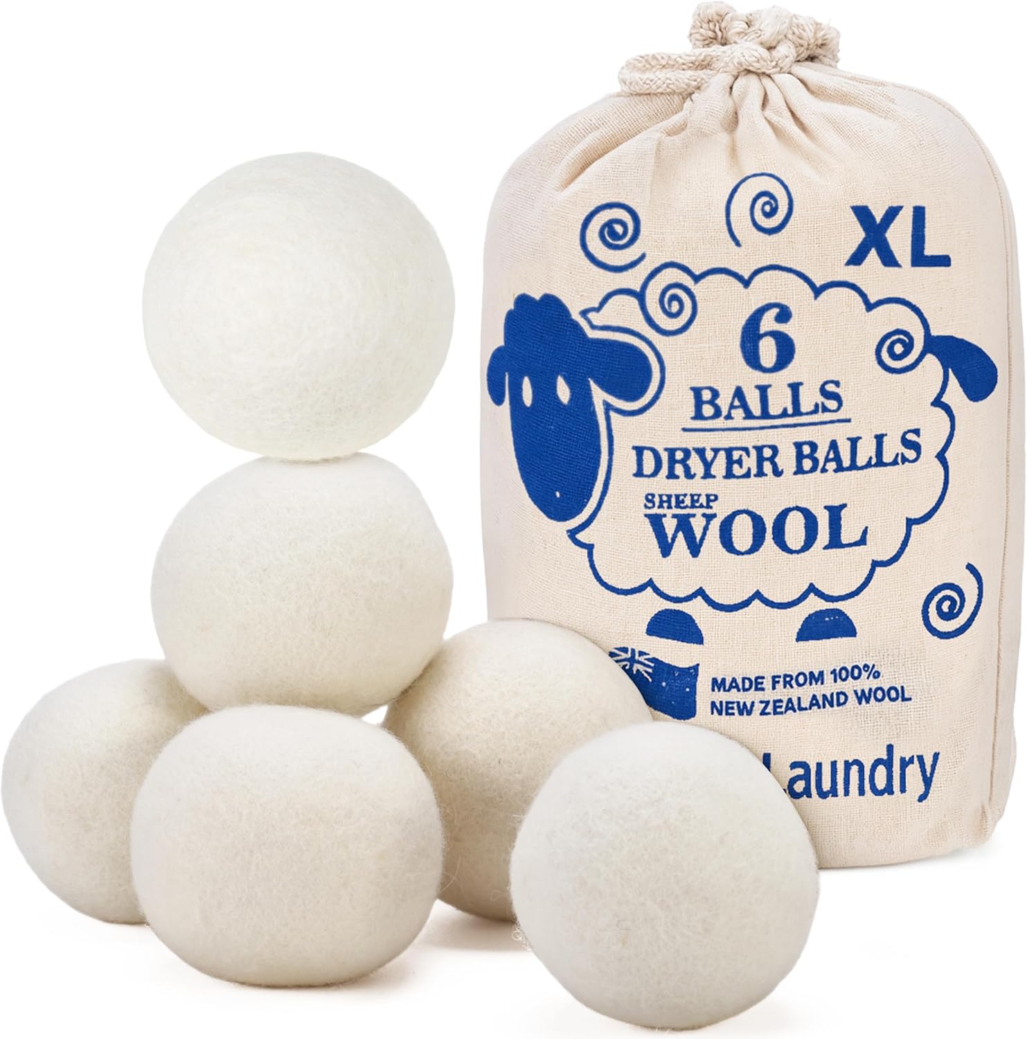 Handy Laundry Wool Dryer Balls - Natural Fabric Softener, Reusable, Reduces Clothing Wrinkles &amp;amp; Saves Drying Time. Better Alternative to Plastic Balls and Liquid Softener. (pack of 6)