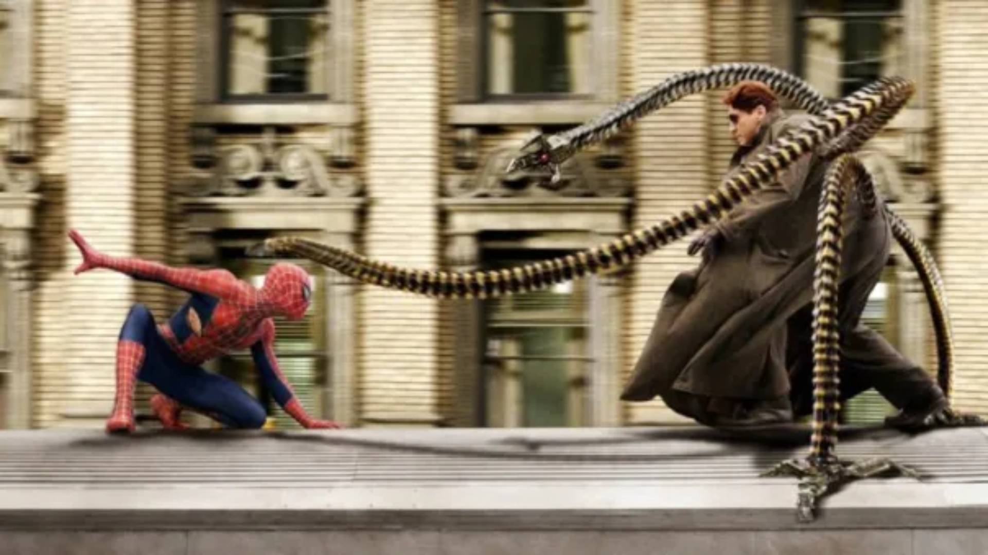 Tobey Maguire as Peter Parker and Alfred Molina as Doc Ock in Spider-Man 2