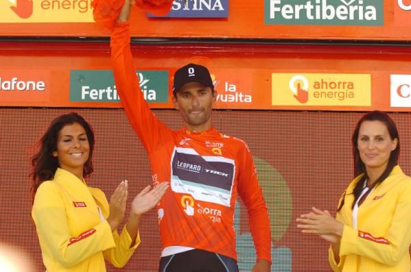 Daniele Bennati (Leopard Trek) waves from the podium.