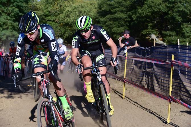 Lukas Winterberg (MG Cycling) leading Curtis White on lap one