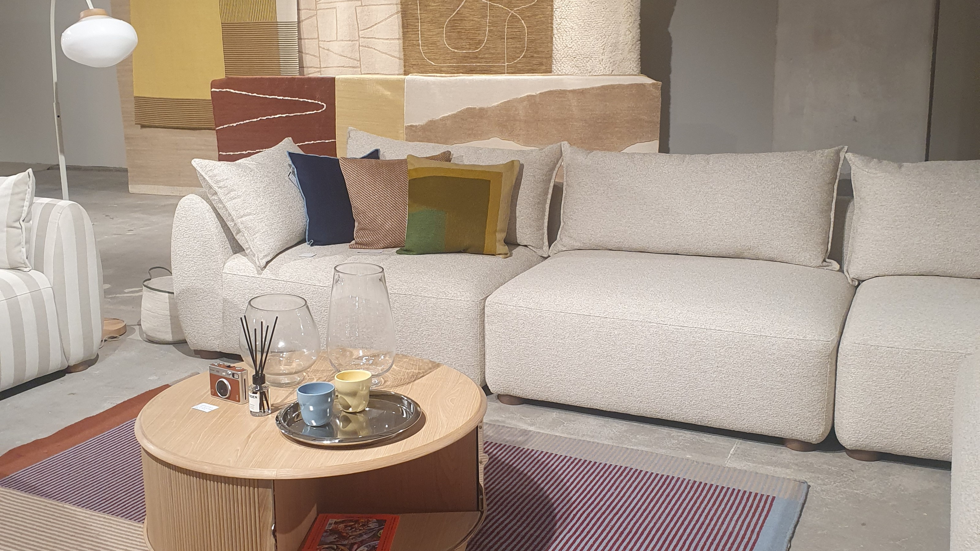 The John Lewis Elara sofa in the natural-colour fabric in a living room set up at the brand's autumn/winter 2026 press preview