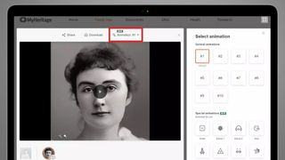 A screen showing MyHeritage's Deep Nostalgia editing process