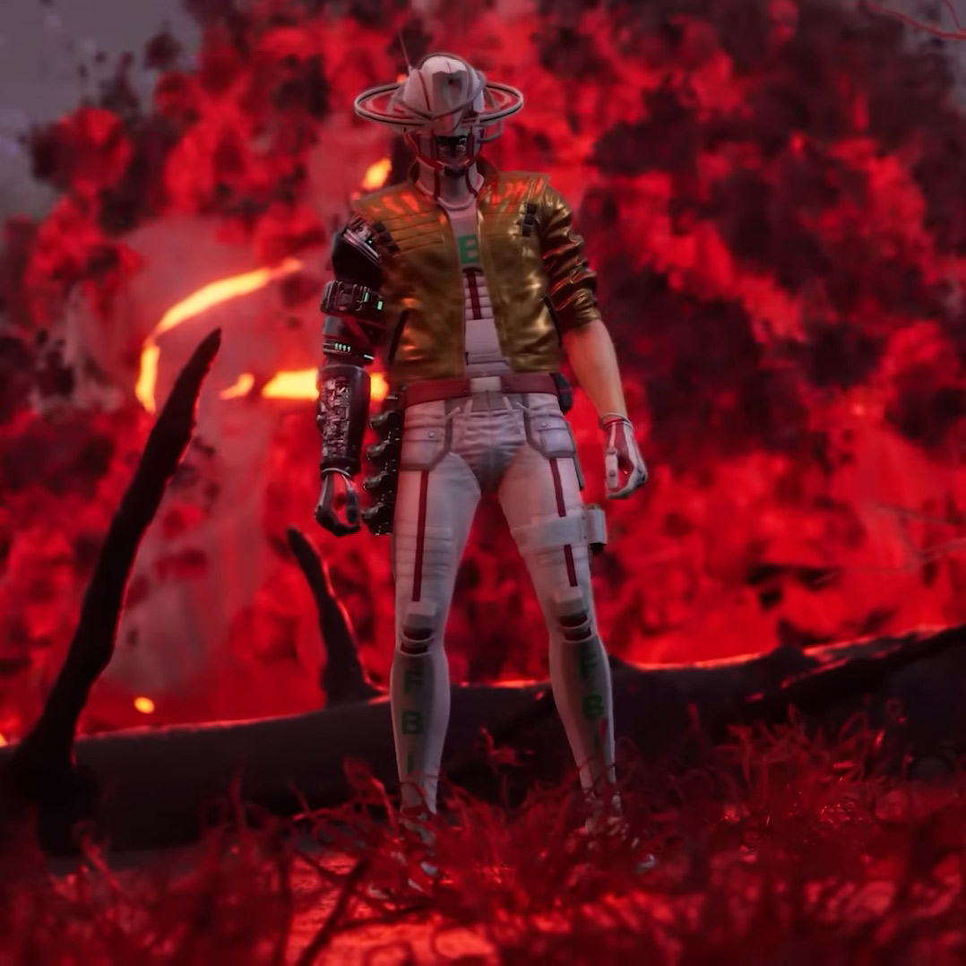 Romeo is a Deadman main character standing in front of a bloody explosion