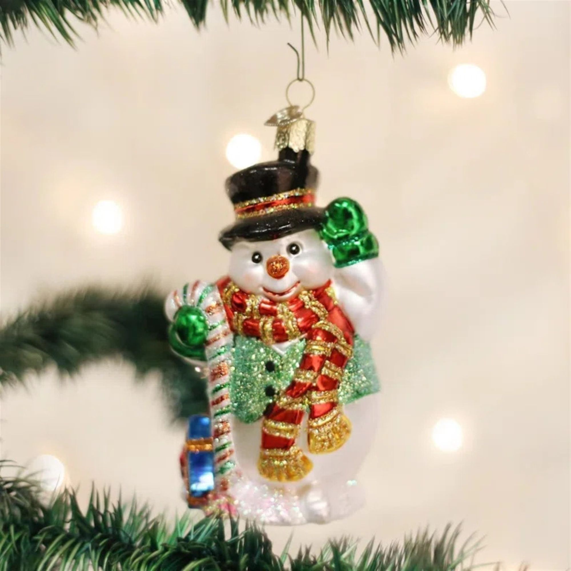 Old World Christmas, Candy Cane Snowman Hanging Figurine Ornament