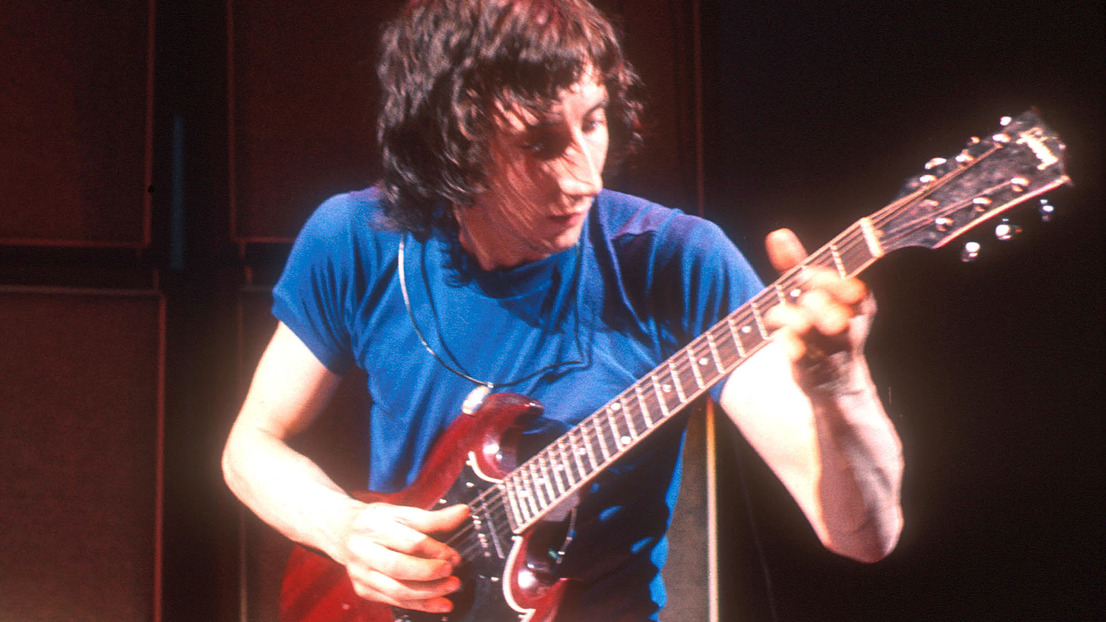 The Who, Pete Townshend in concert circa 1971 at the Fillmore East Theater, New York City