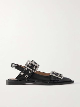 + Net Sustain Buckled Eyelet-Embellished Recycled Faux Patent-Leather Ballet Flats