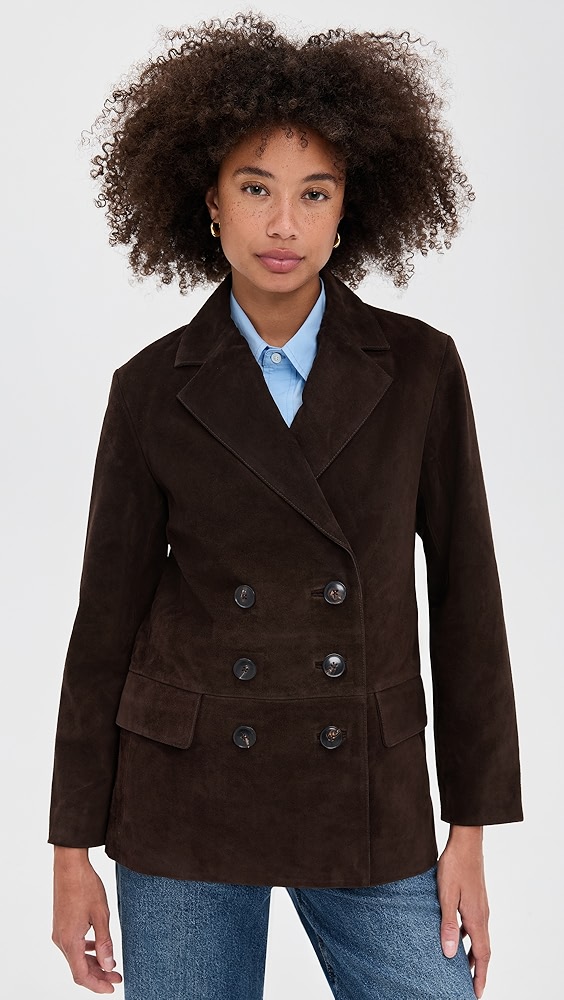 Madewell Double-Breasted Blazer in Suede