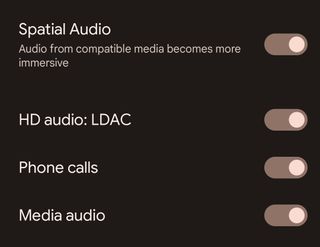 Close-up screenshot showing LDAC codec in Bluetooth settings.