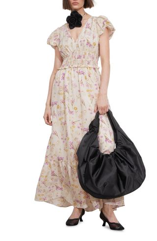 Floral Print Puff Sleeve Maxi Dress